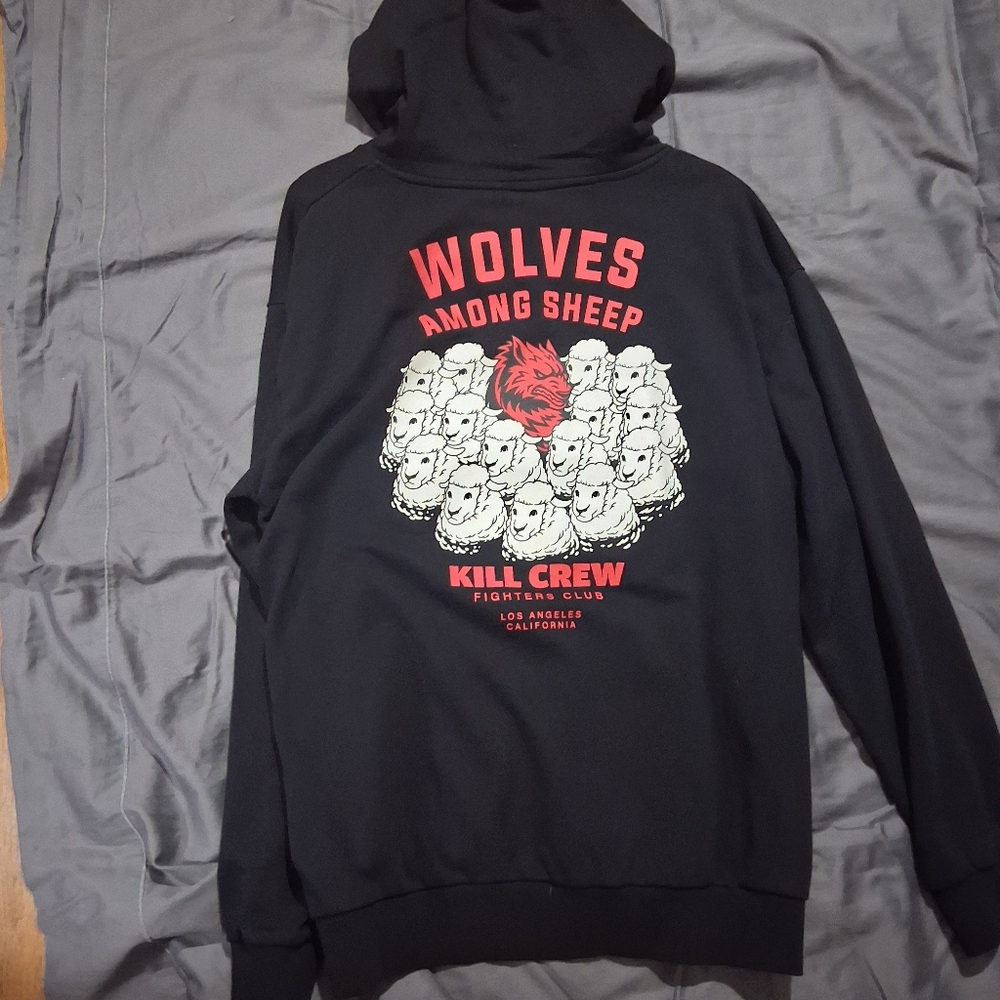 Kids Black Graphic Hoodie - Wolves Among Sheep Design
